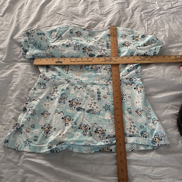 Tokidoki by Koi Womens Medium Blue Cartoon Print Scrub Top Pockets Medical Nurse - Picture 11 of 16